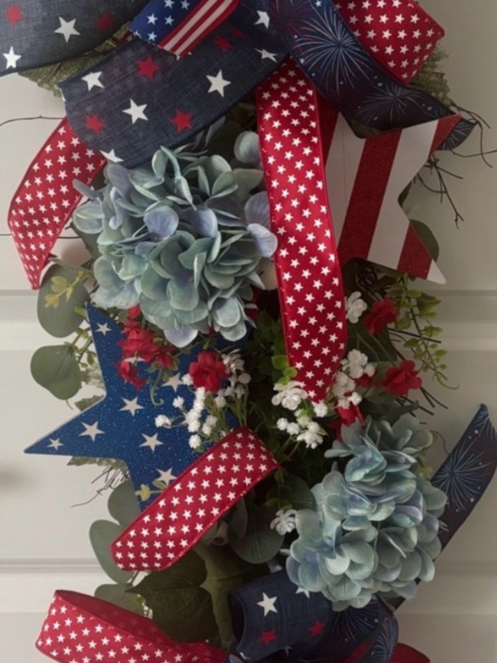 Hand Crafted Patriotic Red White Blue Star Front Door Swag Custom Final Sale